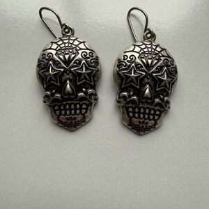 Silver Skull Dangle Earrings